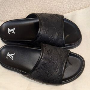 Louis Vuitton Embossed Black Slides
